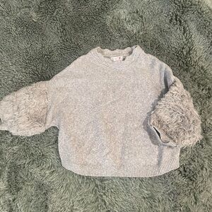 Gray Sweater with fuzzy sleeves